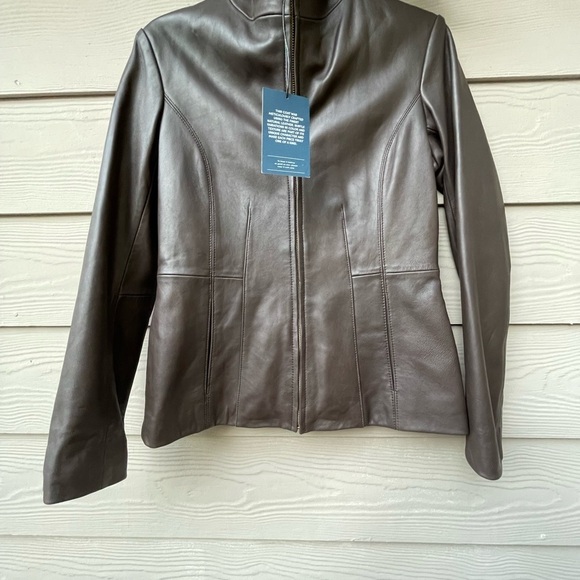 NWT Cole Haan Stone Lambskin Leather Wing Collar Jacket XS/TP - Picture 3 of 10